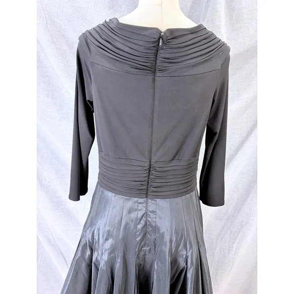 Vintage Tadashi Black Deep V Surplice‎ Silk Skirt Midi Dress 12 Y2K Formal - Image 9
