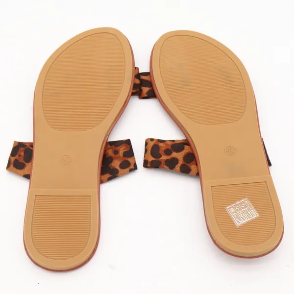 Leopard Print Double Strap Flat Slide Sandals Brown Tan Size 40 - Image 5