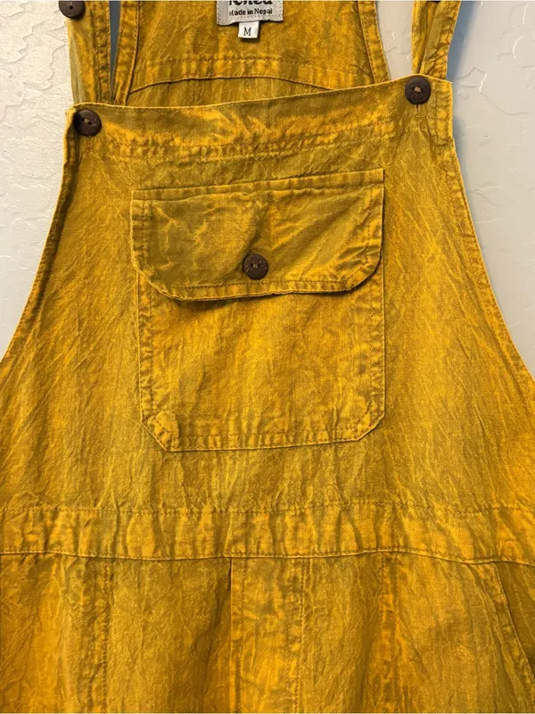Rhea mustard yellow acid wash looking bohemian overalls size medium - Image 6