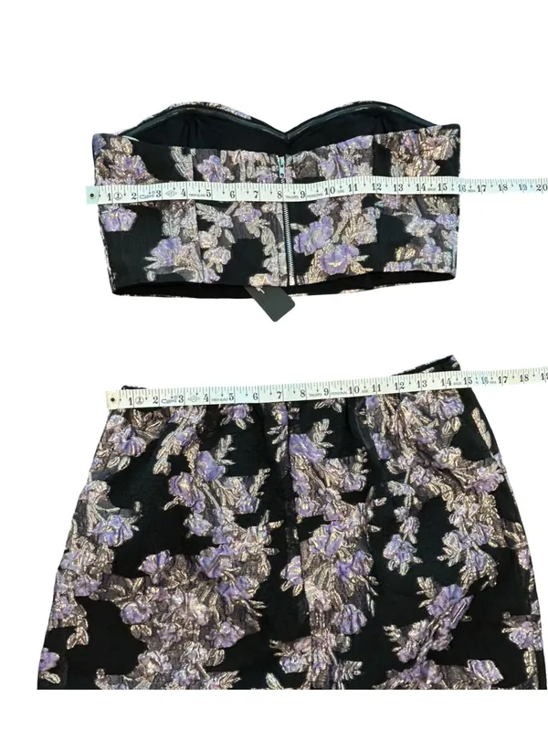 Lulus NWT two piece invite list Floral Jacquard dark romance gothic glam dress M - Image 11