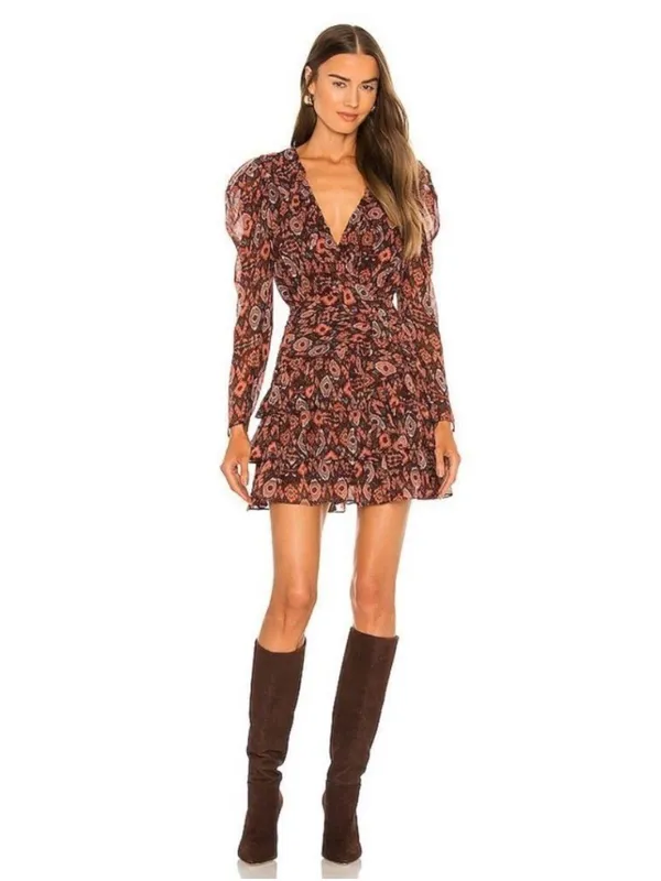 Ulla Johnson Esila Silk Abstract Ruffle Long Sleeve Mini Dress Size 6 Party Ikat - Image 13