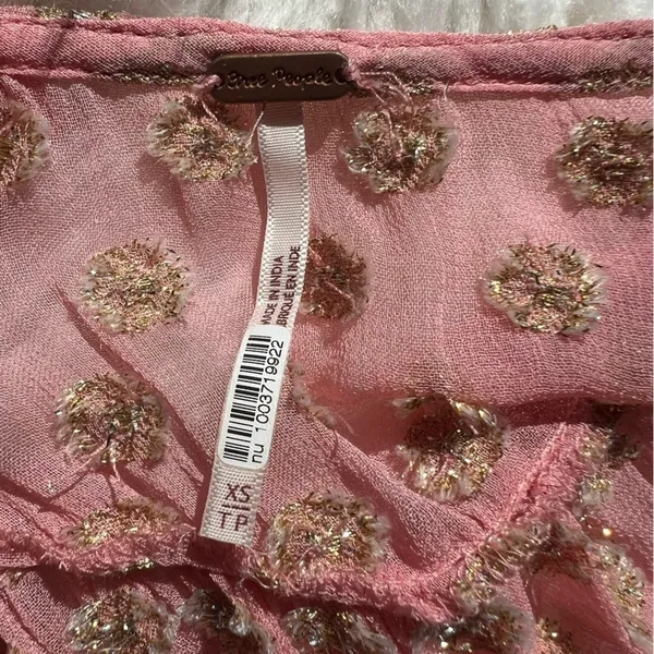Free People Sophia Tiered Slip Dress Open Back Pink Gold Polka Dots Women's XS - Image 6