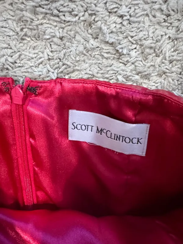 Scott McClintock Red Strapless Prom Dress with Floral Appliqué / AA67 - Image 3