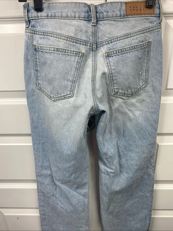 Pacsun Jordyn Low Rise Straight Jeans Blue Destroyed Light Wash 23 Baggy Cotton - Image 4