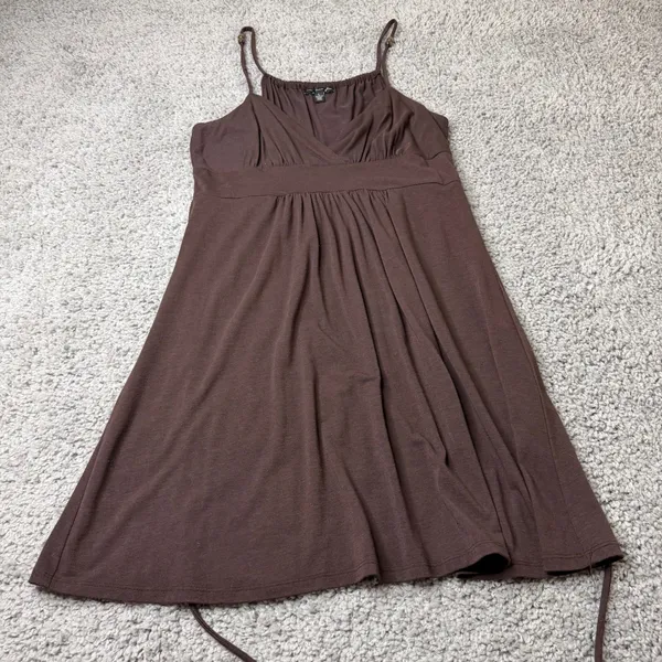 City Triangles Brown Empire Waist Mini Dress Boho Beaded Straps Womens Large - Image 3