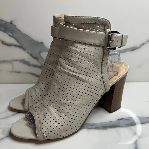 Sam Edelman Wmns Gray Leather Emmie Sandals Sz 10 Block Heel Festival Boho FLAW - Image 3