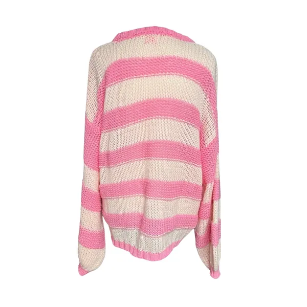 Pink Lily Pink Peach Striped Oversized Sweater Medium Balloon Sleeve Preppy - Image 5