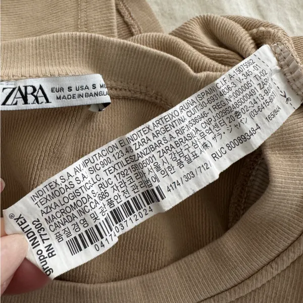 Zara Ribbed Cropped Tank Top - Beige/Tan, Size Small - Image 4