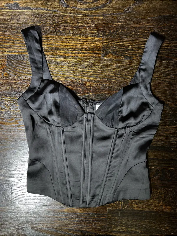 Princess Polly Rowley Black Corset Top Cropped Silky Size 4 - Image 3