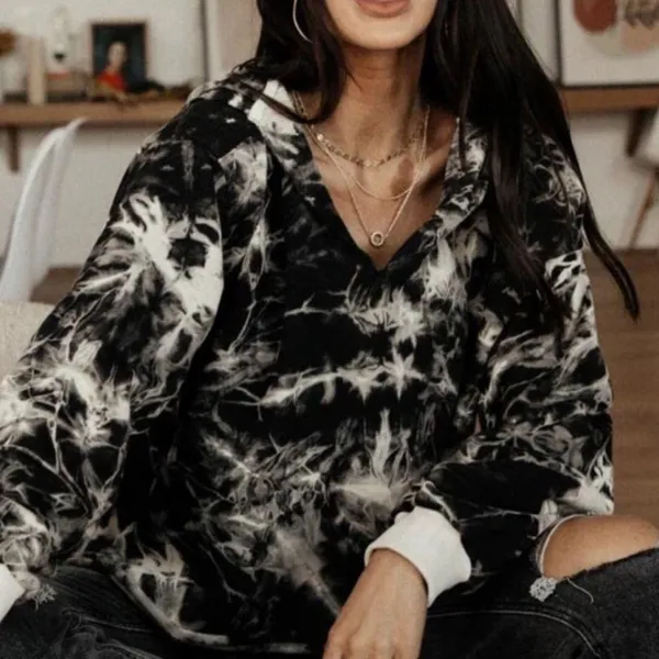 Bohme Black and Off White Tie Dye Oversized Crop Hoodie. Size Small. EUC - Image 3