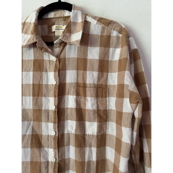 Maeve Bennett Button Down Shirt Brown Buffalo Check Size XS - Image 5