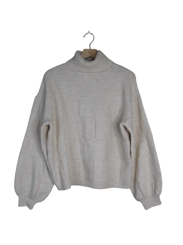 RVCA Women's M Cream Vineyard Turtleneck Boxy Knit Sweater in Oatmeal - Image 4