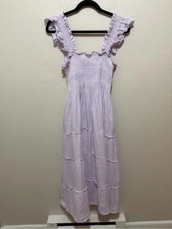 Hill House Home Linen Ellie Nap Dress Lilac Stripe Medium Cottagecore - Image 4