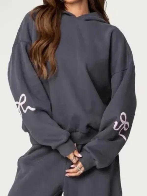 Edikted Bonney Bow Detail Hoodie - Dark Gray (Size Medium) - Image 2