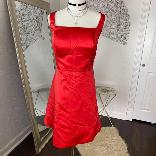 NWT Stacees Lace Up Corset Back Red Satin Mini Cocktail Evening dress 16 / L - Image 2