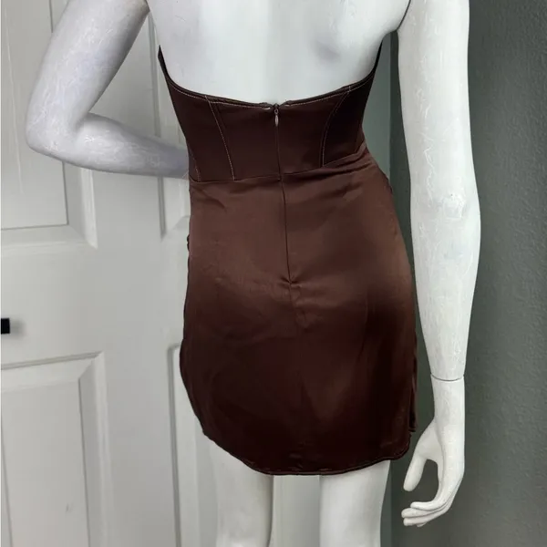 Zara Brown Satin Corset w/Mock Wrap Attached Skirt Sold Out Size Medium. H46 - Image 8