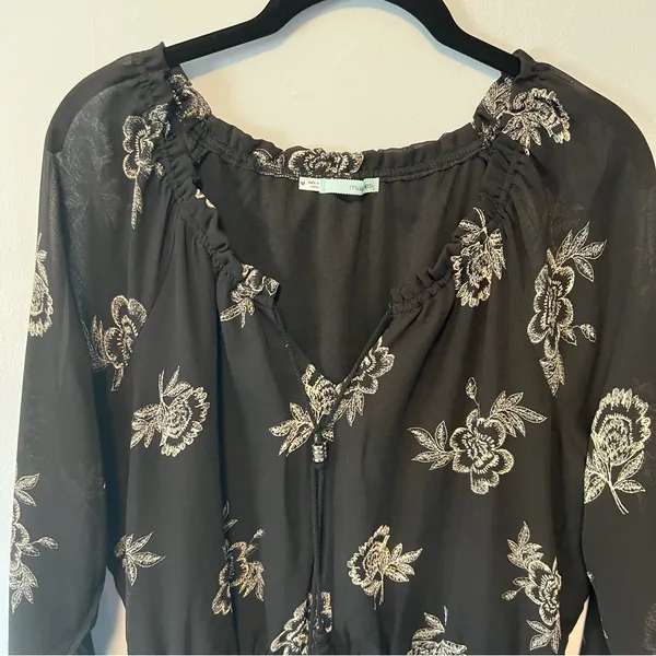 Maurices Black V-Neck Floral Long Sleeve Dress Size Medium Moody Whimsigoth - Image 12