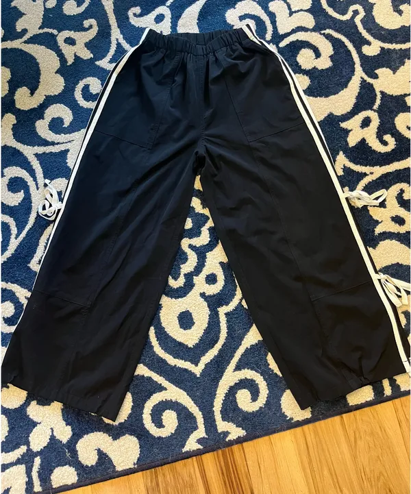 Adorable Black Track Pants with White Side Ties - Image 13