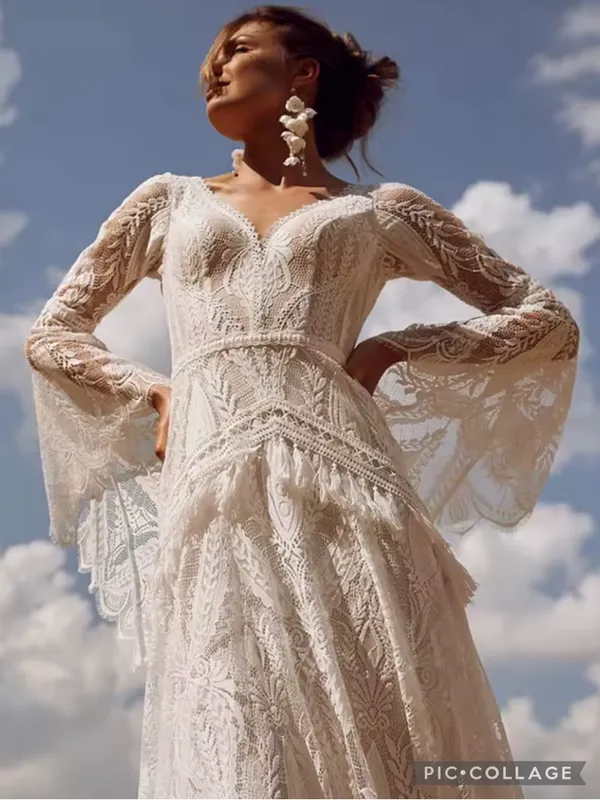 Ayervici Romantic Lace Wedding Gown in White Lace Over Nude - Medium- NWT - Image 3