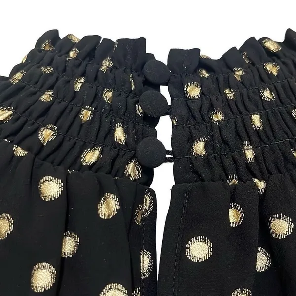 Yumi‎ Kim Black Gold Polka Dot Lexington Top High Ruched Neck Long Sleeve Office - Image 6