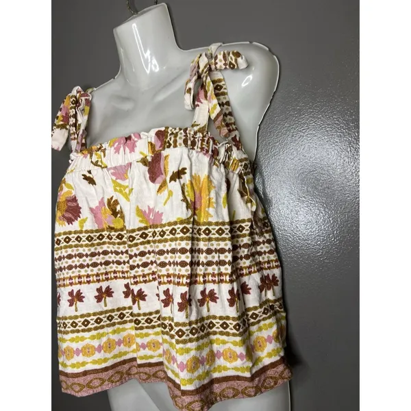 Good Luck Gem Tank Top Womens Medium White Floral Tie Strap Boho Cami Summer - Image 3