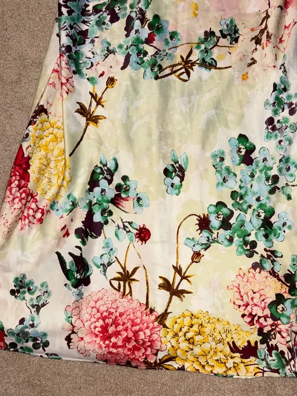 Natori Abstract Floral Satin Cowl Neck Slip Dress Women Sz XL - Image 3