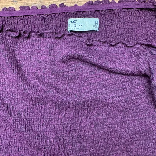 Hollister Smocked Off The Shoulder Long Sleeve‎ Top Purple Lettuce Edge Medium - Image 2