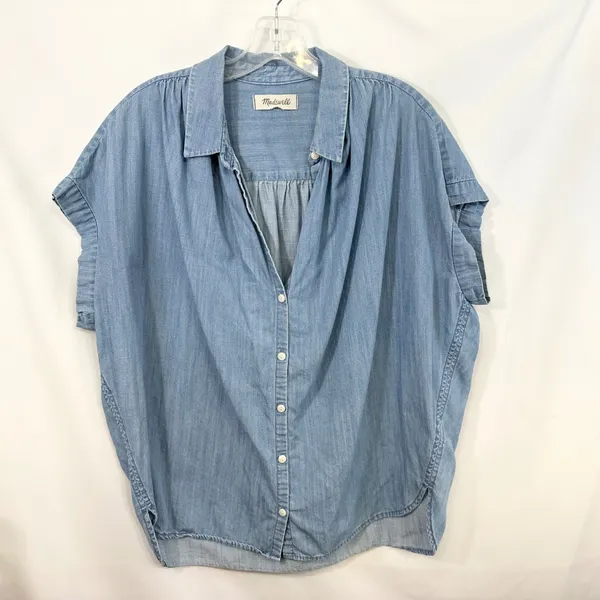 Madewell Large Chambray Top Button Down Shirt Light Blue Cotton Denim 1463 - Image 2
