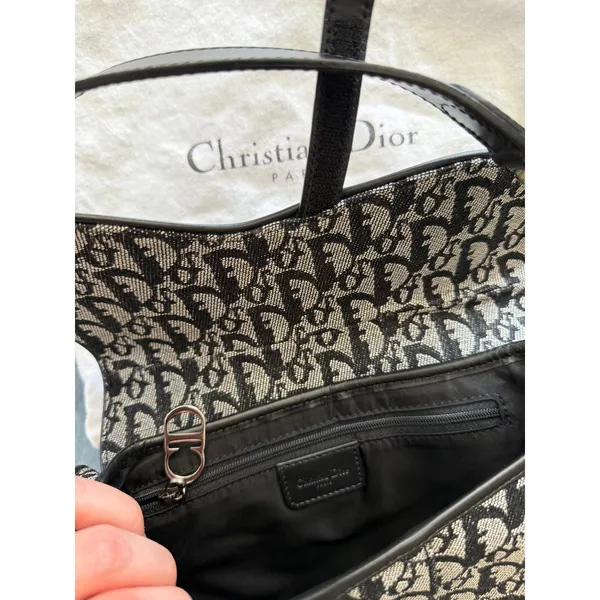 Vintage Christian Dior Saddle Bag Navy Oblique Jacquard Silver Hardware Y2K - Image 6