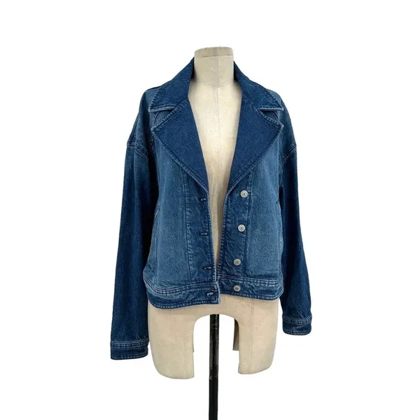 Free People Crop Denim Trucker Jacket In Gemini Wash Size‎ Medium - Image 2