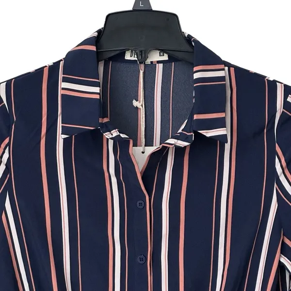 Jumpsuit Striped Ladies Size Medium Striped Elastic Waistband Pockets Navy Blue‎ - Image 2