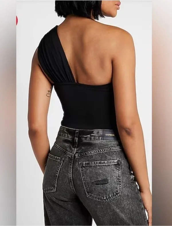 EXPRESS Body Contour Compression Silky One Shoulder Twist Thong Bodysuit - Image 2