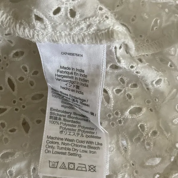Madewell White‎ Eyelet Front Tie Top Size XXS - Image 4