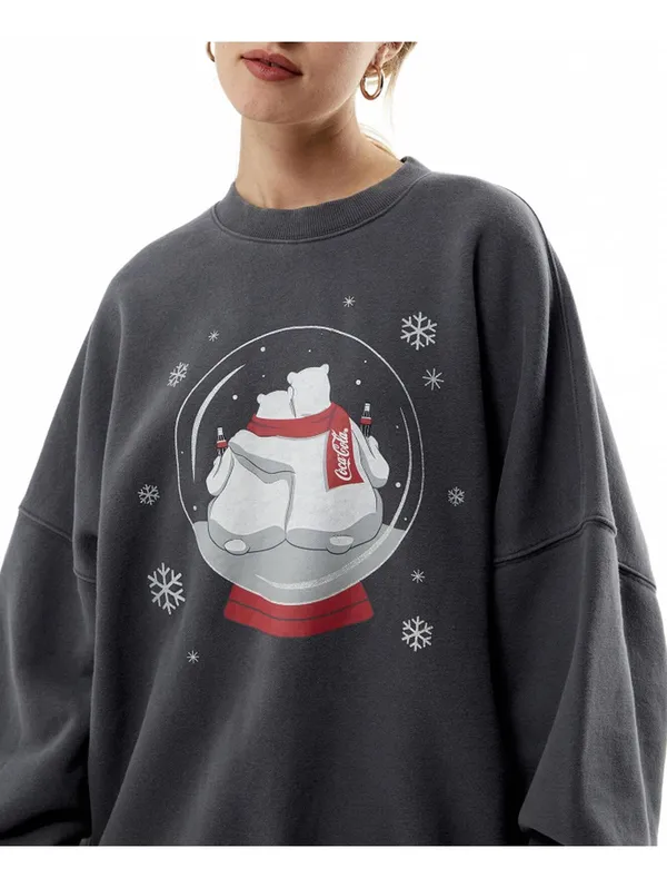 Coca Cola By PacSun Snow Globe Crew Neck Sweatshirt Black NWT XS - Image 3