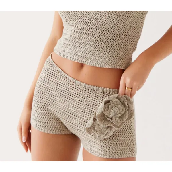 Peppermayo Crochet Mini Shorts Maia Rose Size M in Sage Green - Image 4