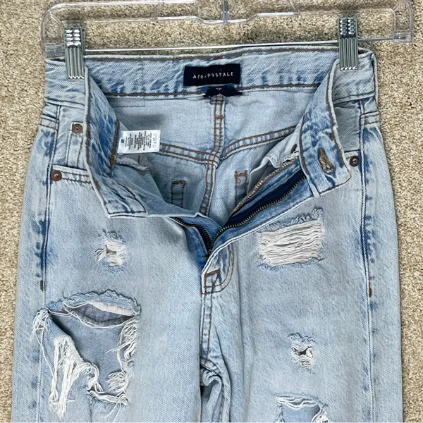 90s baggy thrashed jeans light‎ wash zipper fly retro style denim juniors teen - Image 2