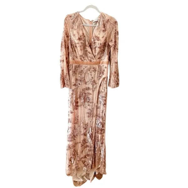MAC DUGGAL 5222 Sequin Faux Wrap Split Long Sleeve Gown Size 8 New w/ Tag $598 - Image 8
