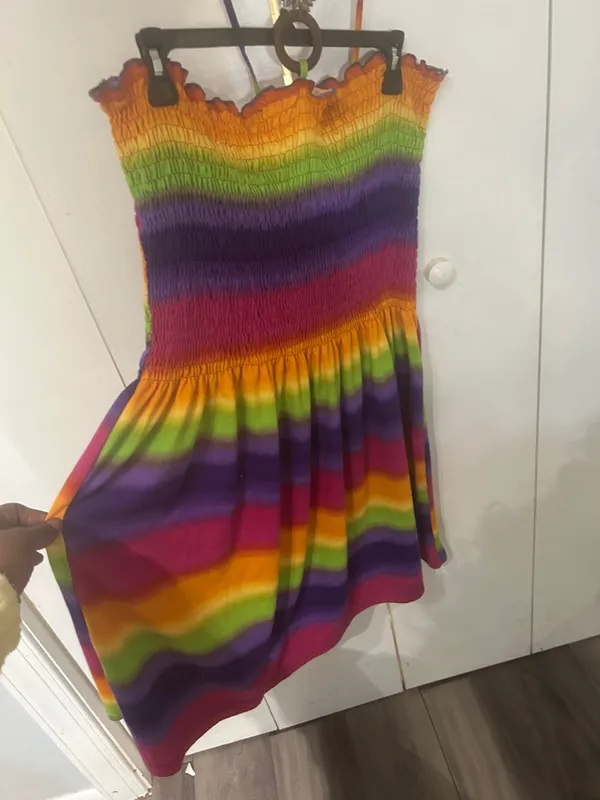 Colorful Rainbow Smocked Mini Dress Pink Size 2X - Image 2