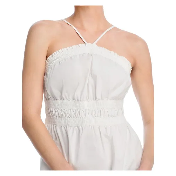 Aqua Womens Cotton Smocked Sleeveless Dress AQ08-01 White S - Image 9