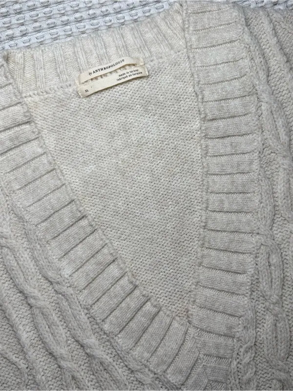 Anthropologie Ivory Sweater Vest XL Wns Cable Knit V-Neck Sleeveless Ivy Prep - Image 2