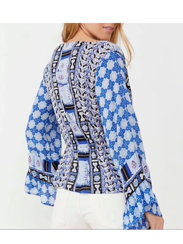 Free People Rosalie Wrap top Indigo combo.Size S - Image 3