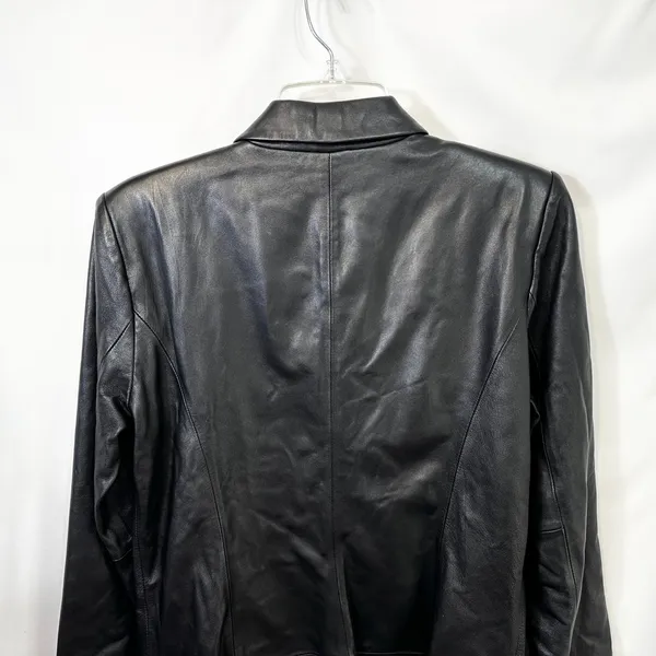 VTG‎ Ann Taylor Small Leather Jacket Black Full Zip Moto Y2K Edgy Genuine 910 - Image 7