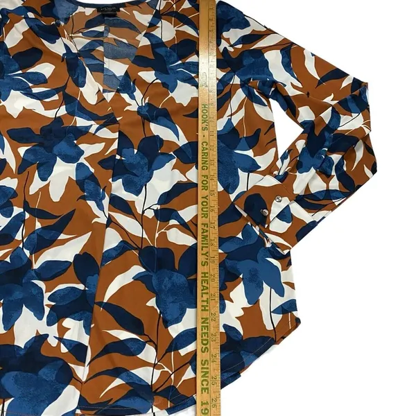 Ann Taylor Factory Women Rusty Orange White Blue Floral Blouse Long Sleeve Sz L - Image 5