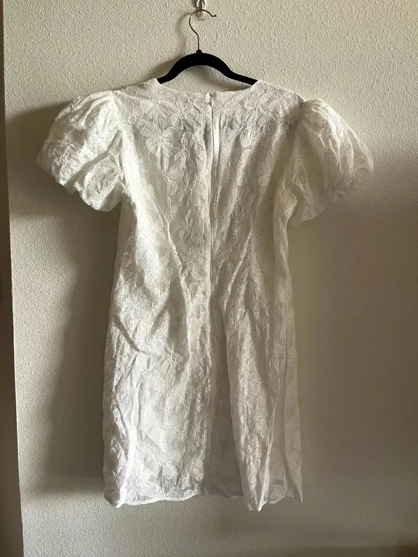 CeCe Ivory Floral Embroidered Mini Dress Medium M Bubble Puff Sleeve Bridal - Image 3