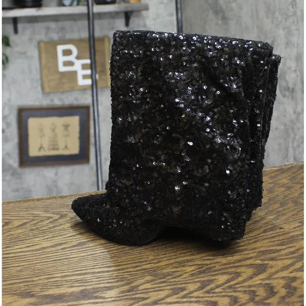 NWT a new day Womens Abba Sequin Foldover Tall Boots 91636693 Black 6M - Image 6