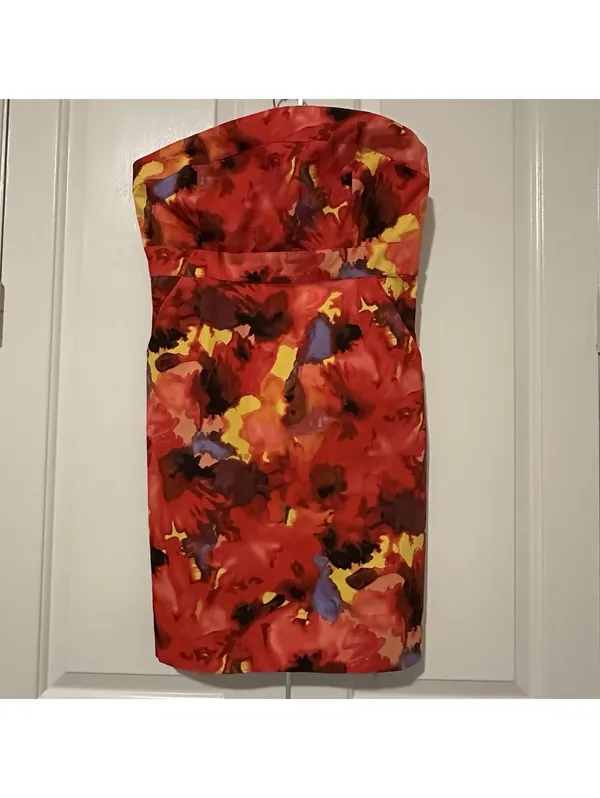 New York & Company Strapless Sheath Dress Red Water Color Sz 12 NWT $56 - Image 2