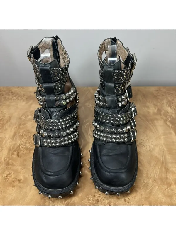 Jeffrey Campbell Starburst Studded Leather Buckle Lug Sole Boots 8.5 Goth Punk - Image 3