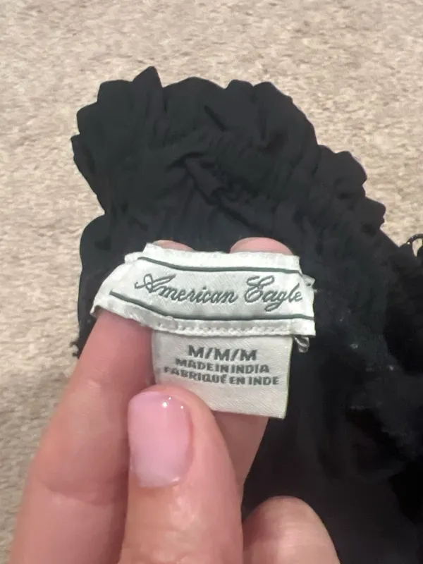 American Eagle Black Smocked Cami Top with Ruffled Edge - Image 3