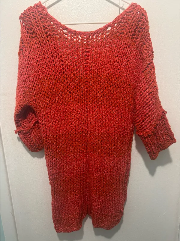 Free People Cozy Open-Stitch V-Neck Sweater in Orange - Image 9