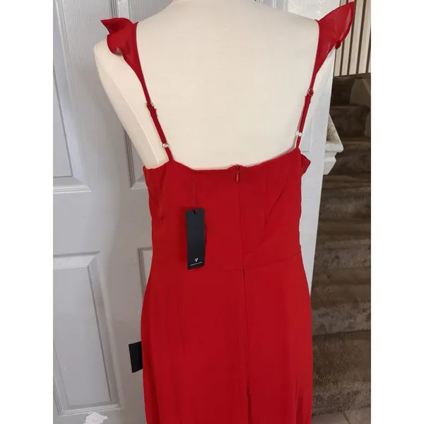 Lulus Women’s Ruffles Front String Side Slit Maxi Dress NWT XL Red Formal Prom - Image 9